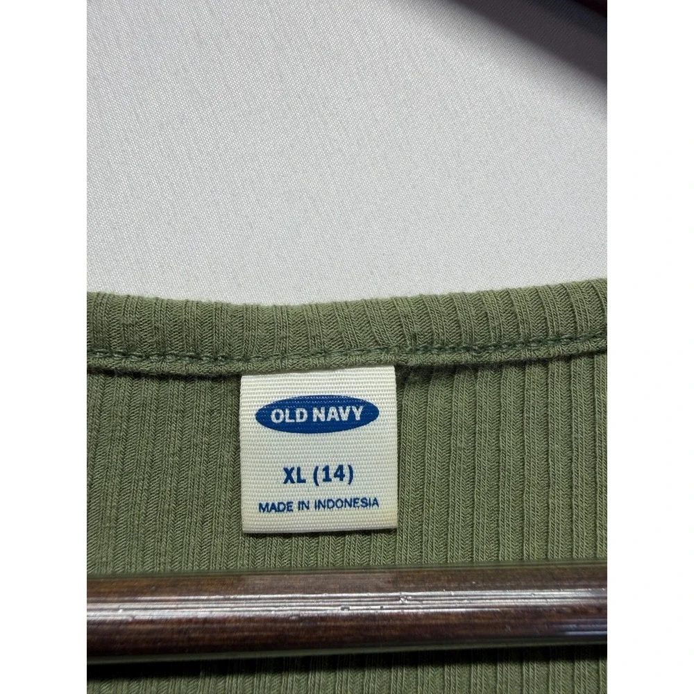 Old Navy Ribbed Knit Tank Top Girls XL-14 Green Tie‎ Hem Sleeveless Button Front